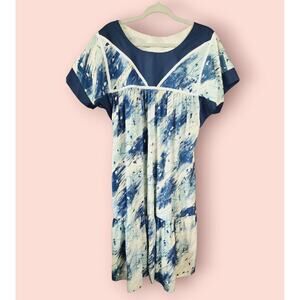 VTG 80s Good Times Hawaii MuuMuu Caftan Maxi Dress Blue White Abstract Large NOS